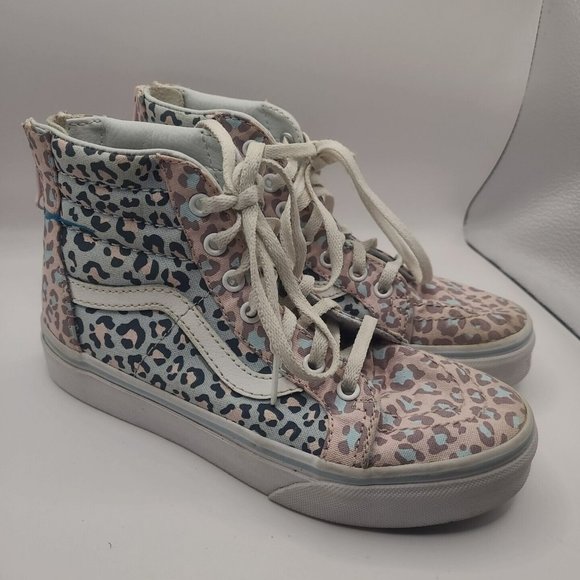 Vans Hi Top Animal Print Leopard Pink Blue Canvas Size 2 - Picture 1 of 7